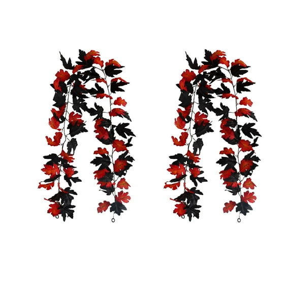 Hvmvliv Halloween Maple Leaf Garland 2pc Faux Maple Leaf Halloween Home Decor Holiday Decor Maple Leaf Vines Faux Garland for Indoor Outdoor Halloween Decorations Black