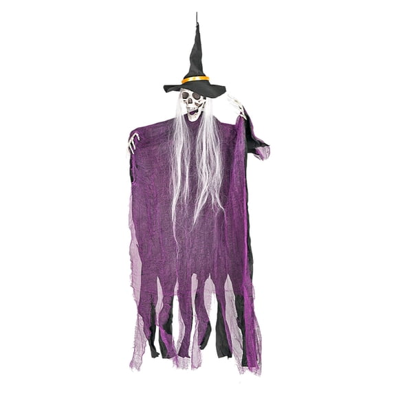 Hvmvliv Halloween Maple Leaf Garland 37in Skeleton Hanging Ghost Witch with Hat Skeleton Hanging Ghost Haunteds House Room Scene Decor Props Suitable for Indoor Outdoor Halloween Decoration Purple