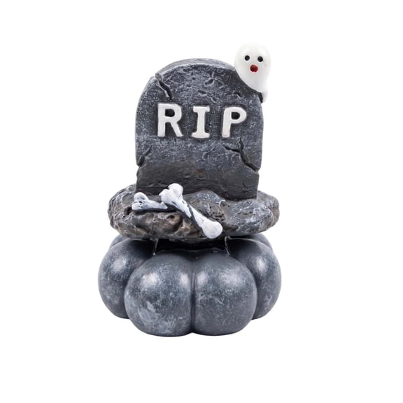 Hvmvliv Halloween Resin Figurines with Pumpkin Skull Tombstone Rotating Base for Shelf Mantel Tabletop Halloween Decor Black