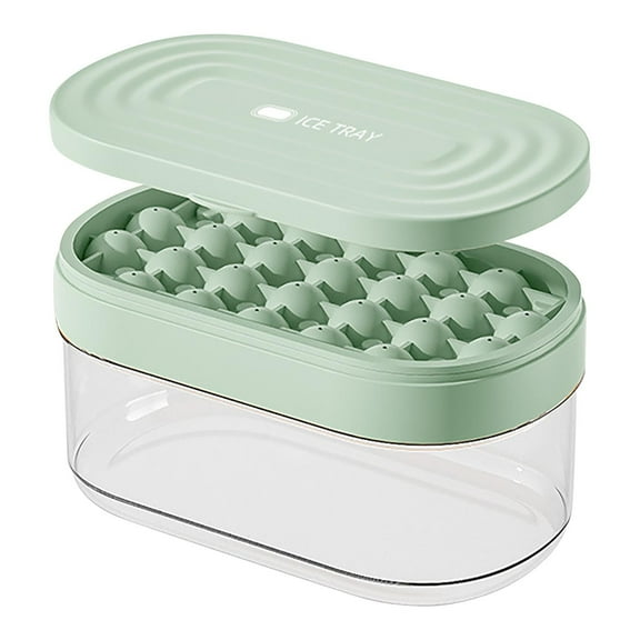 Hvmvliv Ice Molds 24-Compartments Round-Shape Food-Grade Ice Cubes Trays with Lid and Bin Household Food Grade Silicone Ice Tray Come with Ice Shovel Green