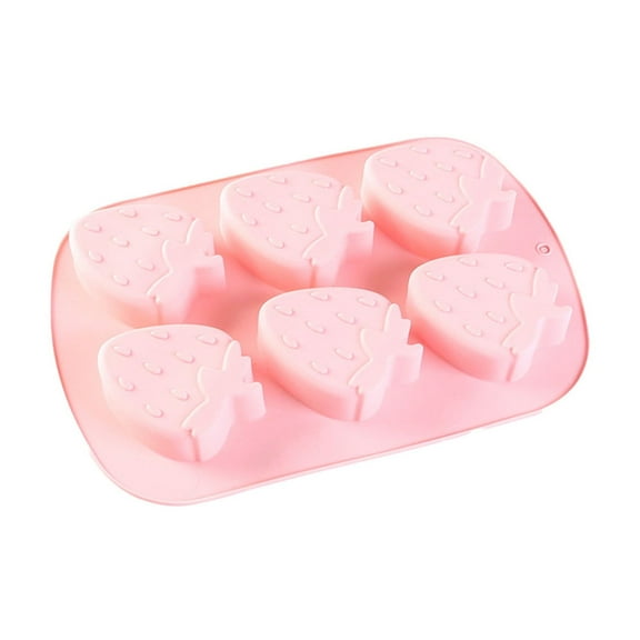 Hvmvliv Ice Trays 6-Compartments Strawberry-Shape Fruit Ice Blocks Trays Food Grade Silicone Reusable Ice Cubes Making Molds Pink