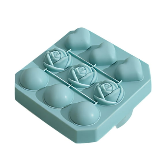 Hvmvliv Ice Trays 9-Compartments Rose-Shape Food Grade Silicone Ice Cubes Trays with Leak Proof Lid Reusable Home Bar Ice Blocks Molds for Freezer Blue