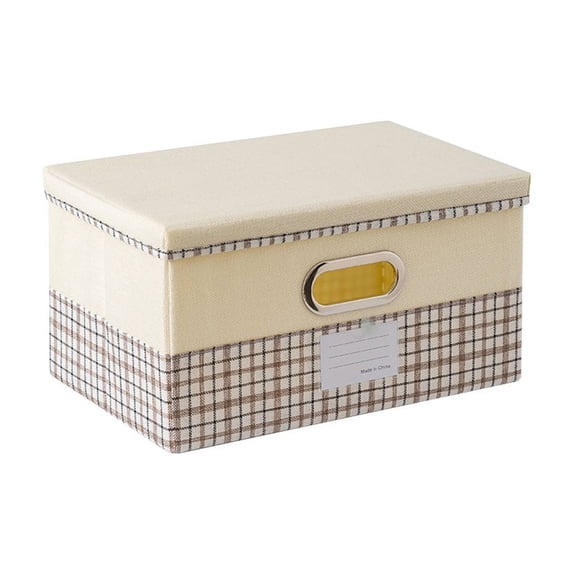 Hvmvliv Large Capacity Handheld Storage Box, Cotton Linen Lattice Organizer for Clothes Quilt & Toys, Washable & Easy to Clean with Handle Beige