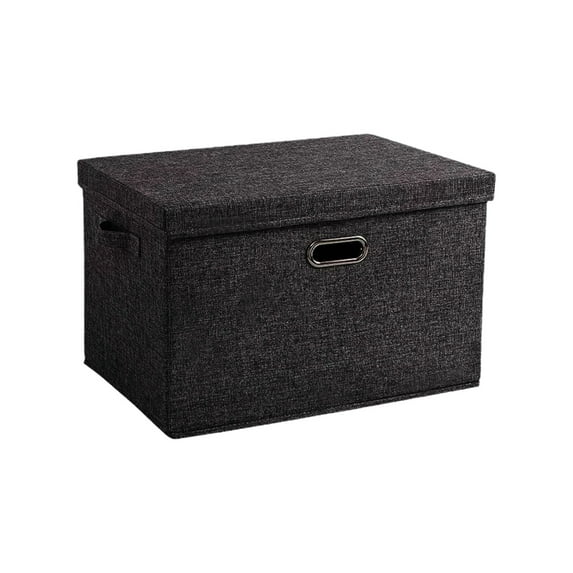 Hvmvliv Large Foldable Storage Box with Lid, Linen Cotton Blend Collapsible Organizer Container Basket Cubes for Home Bedroom Wardrobe Organization Black