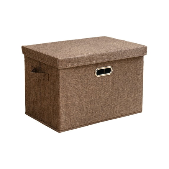 Hvmvliv Large Foldable Storage Box with Lid, Linen Cotton Blend Collapsible Organizer Container Basket Cubes for Home Bedroom Wardrobe Organization Brown
