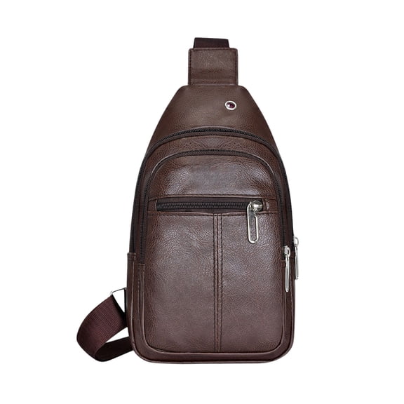 Hvmvliv Leather Sling Bag Crossbody Backpack, Shoulder Casual Rucksack for Men, Adjustable Strap Brown