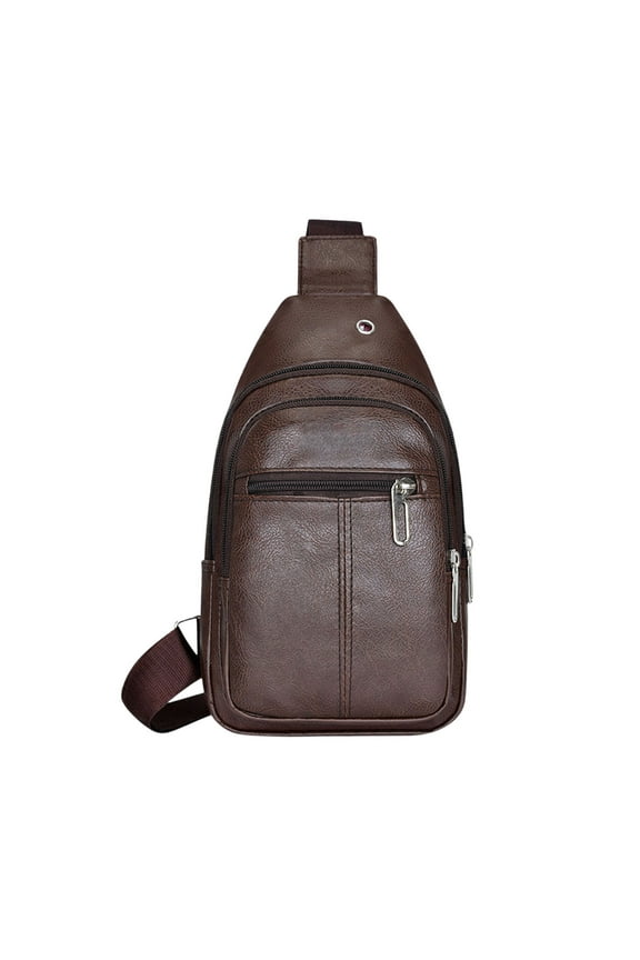 Leather Sling Bag Crossbody Backpack, Shoulder Casual Rucksack for Men, Adjustable Strap Brown