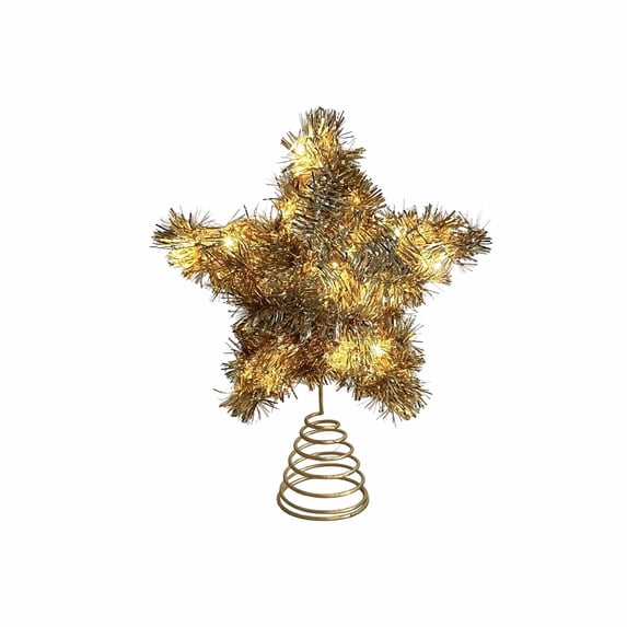 Hvmvliv Lighted Christmas Tree Topper Star Tinsel Pentagram Glowing Star In Gold Silver Multicolor For Xmas Tree Holiday Party Decor