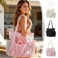 thumbnail image 1 of Hvmvliv Mesh Beach Bag with Multiple Pockets with Long Handle,Large-Capacity Breathable Storage Tote with Wide Opening for Towels Slippers,Size:11.81X11.02X5.51in Pink, 1 of 7