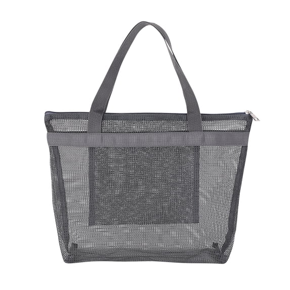 Hvmvliv Mesh Beach Bag Swimming Bag,Portable Travel Wash Bag,Foldable Hollow Shopping Tote with Zipper for Toiletries,Cosmetics,Towels,Clothes,Size:11.8X3.9X11in Gray