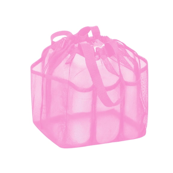 Hvmvliv Mesh Handbag Beach Bag Drawstring Toiletry Bag,Double Handle Beach Gym Storage Bag with 8 Side Pockets for Bath Cosmetics,Swimming,Camping,Size:10X8.6X8.6in Hot Pink