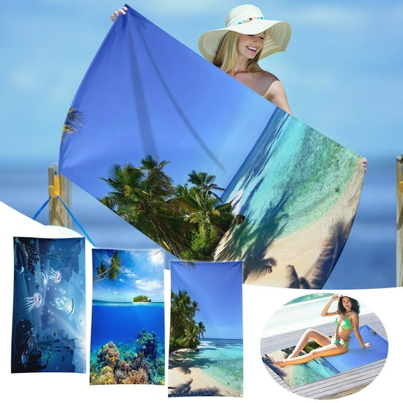 Hvmvliv Microfiber Beach Towel with Blue Pattern Printing,30X60in Beach Mat Beach Blanket Sand Free Waterproof,Lightweight and Compact,Multi-Purpose for Hiking,Swimming Pool Blue-B