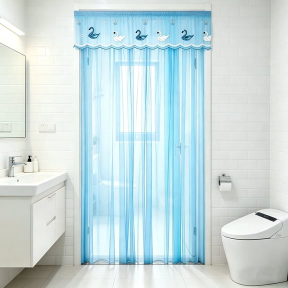 Hvmvliv Mosquito Net fresh Lace Door Curtain,78.7x35.4in No Drill Embroidered Mesh Cover,Light Filtering Insect Resistant for Bedroom,Bathroom,Kitchen Light Blue