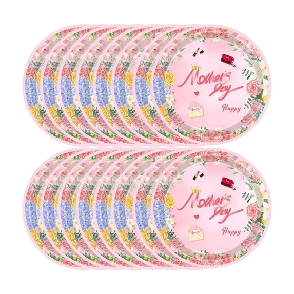 Hvmvliv Mother's Day Themed Disposable Cutlery Set, 16-Person Paper Plates, Soft with Embossed Rose & Hot Stamping Blessings, Eco-Friendly, for Mother's Day Party Dining Decoration Pink