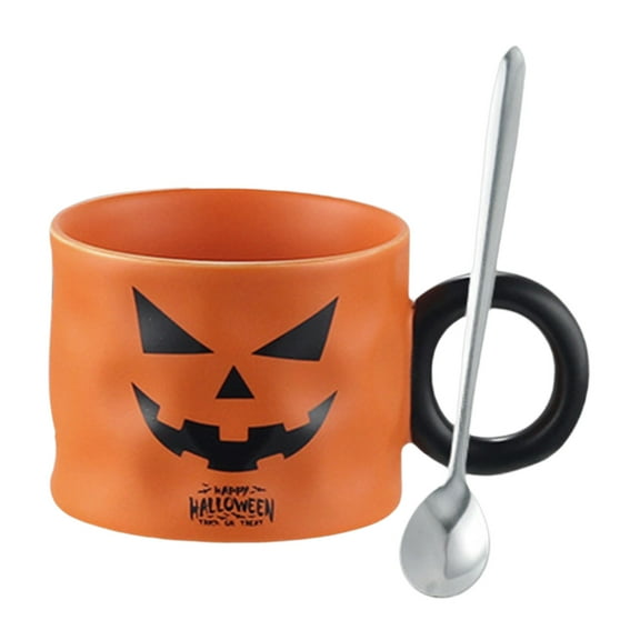 Hvmvliv Mug Set 6in Halloween Mug with Spoon Ceramic Coffee Cup Drinkware Home Cute Mugs Hot Drinks Cups Halloween Decorations Gift Boxed Suitable for Halloween Decoration Multicolor