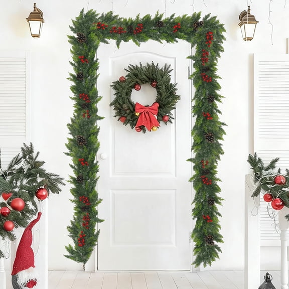 Hvmvliv Norfolk Pine Garland 4ft Artificial Pinecone Pine Needle Vines Garland Faux Christmas Greenery with Pinecones for Mantel Tabletop Porch Holiday Wreath Decoration Multicolor