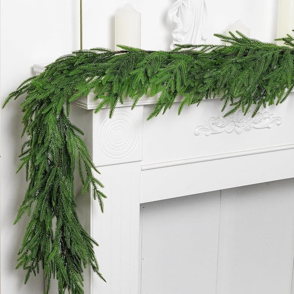 Hvmvliv Norfolk Pine Garland 6ft Green Simulated Pine Leaf Rattan Garland Artificial Christmas Pine Needle Leaf Decor for Winter Mantel Tabletop Porch Green