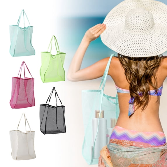 Hvmvliv Nylon Mesh Beach Bag,26L Large Capacity,Foldable Quick-Dry and Sand-Proof Travel Tote Wash Bag for Pool,Vacation,Beach,Size:12.09X14.82X8.58in Blue