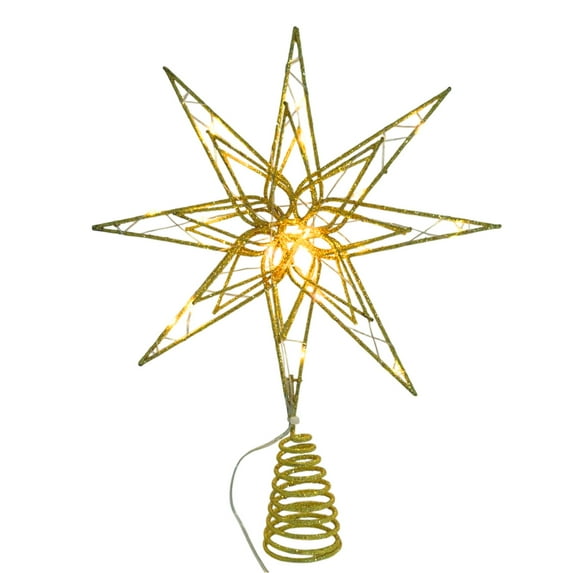 Hvmvliv Octagonal Star Christmas Tree Topper with Lights Metal Star Built-In 20 Bulbs Xmas Star Tree Top Ornament for Christmas Tree Decoration Gold