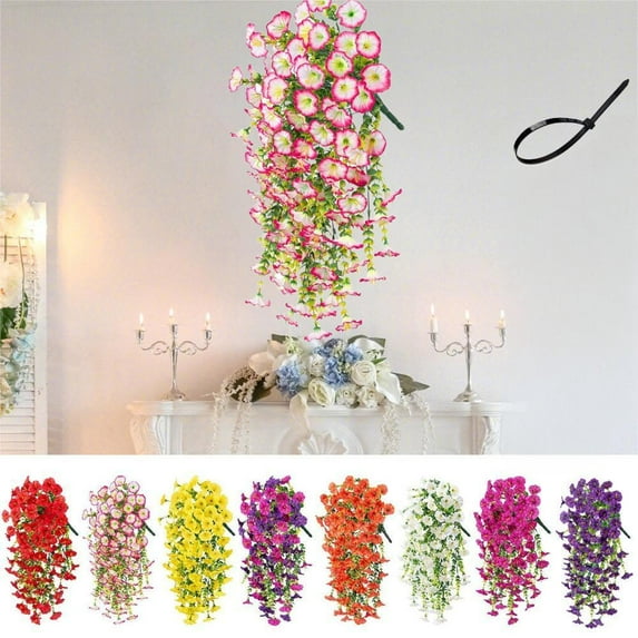 Hvmvliv Outdoor Artificial Hanging Flower Plants Fake Plastic Morning Glory Flowers Vines for Porch Yard Decoration Pink