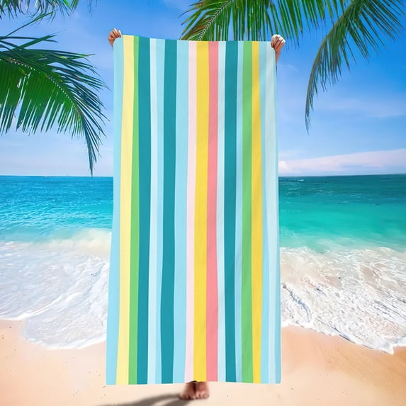 Hvmvliv Oversized Striped Beach Towel Beach Blanket for Adults,Soft and Absorbent Pool Towel,Sand-Shake,Fade-Resistant,Machine Washable,for Swimming,Travel,Camping,Size:63X31.5in Multicolor-C