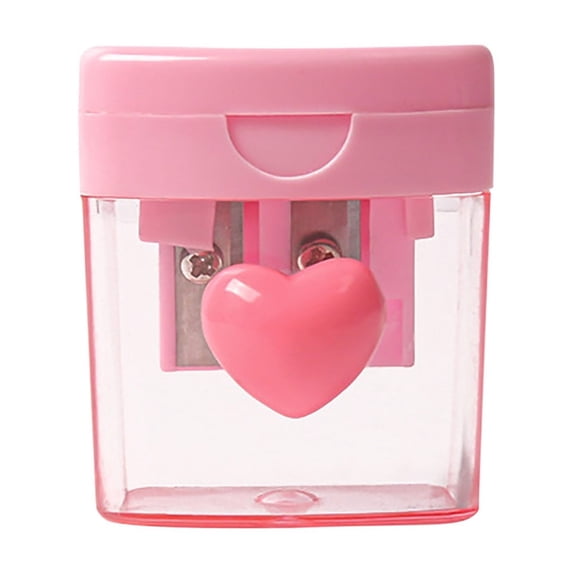 Hvmvliv Pencil Sharpener Four-Color Heart-Shaped Rotating Double Hole Pencil Sharpener With Transvisible Cover Portable Manual Planer For Office Pink