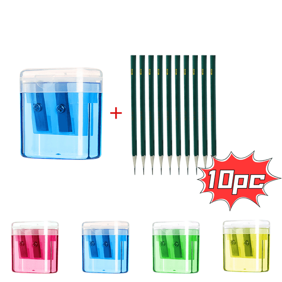 Hvmvliv Pencil Sharpener Oval Double Hole Pencil Sharpener With Snap-On Cover Carbon Steel Blade Transparent Shavings Box For Home Or Desk Use Blue