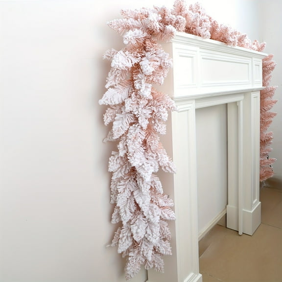 Hvmvliv Pink Cedar Garland 9ft Pink Flocking Snowflake Vines Christmas Garland Artificial Frosted Winter Holiday White Cedar Garland for Xmas Tree Decor 270cm Pink