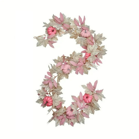 Hvmvliv Pink Halloween Garland 67 Inch Artificial Maple Leaf Pumpkin Rattan Fall Halloween Real Touches Simulation Garlands for Fireplace Porch Hanging Decoration Pink