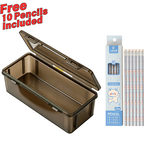 Hvmvliv Plastic Clear Pencil Box with 10 Pencils Stackable Extra Large Capacity Storage Pencil Case Organizer for Office Supplies Black D