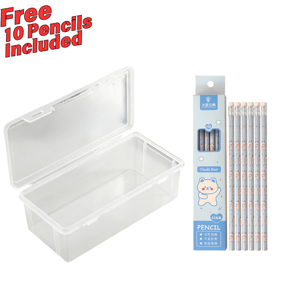 Hvmvliv Plastic Clear Pencil Box with 10 Pencils Stackable Extra Large Capacity Storage Pencil Case Organizer for Office Supplies D
