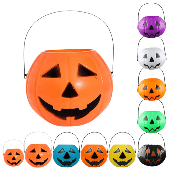 Hvmvliv Plastic Pumpkin Buckets Halloween Candy Hand Basket Portable Cute Pumpkin Bucket for Halloween Decor Orange