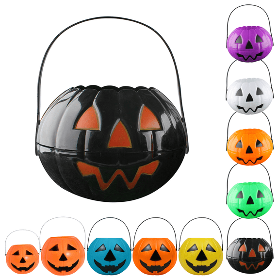 Hvmvliv Plastic Pumpkin Buckets Halloween Pumpkin Basket 1Pc Pumpkin Bucket for Kids Halloween Candy Bucket Party Decorations Black