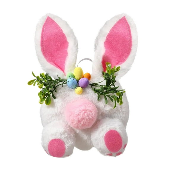 Hvmvliv Plush Easter Bunny Tree Topper Decoration, with Leaves and Egg Accents, 7.87 x 3.81 Inches, for Easter Basket Stuffer Fireplace Desktop Holiday Decor Pink
