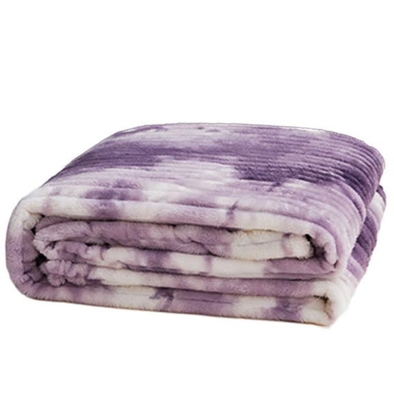 Hvmvliv Plush Throw Blanket 78x90in Scandinavian Tie-Type Velvet Office Conditioner Blanket with Printed Drawstring Breathable Flannel Material Purple