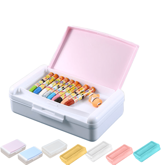 Hvmvliv Double Layer Pencil Box, Plastic Pencil Case with Lid, Hard Hard Pencil Case for Pen Storage Organizer, 1 Pack, Pink