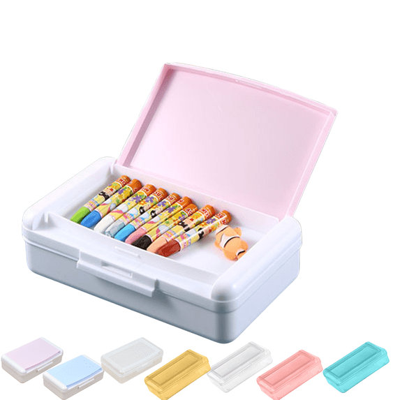 Hvmvliv Double Layer Pencil Box, Plastic Pencil Case with Lid, Hard Hard Pencil Case for Pen Storage Organizer, 1 Pack, Pink
