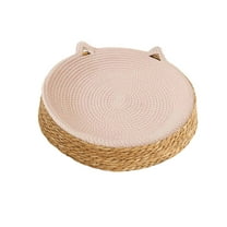 Hvmvliv Round Shaped Cat Bed Rattan Woven Kitten Beds Cozy Sleeping Cushion Cat Bed for Indoor Cats Pink, 13.7x13.7 in