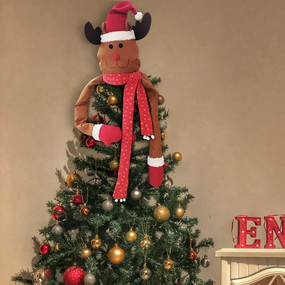 Hvmvliv Santa Christmas Tree Topper Scarf Deer Santa Xmas Tree Top Ornament Christmas Tree Decoration for Party Red