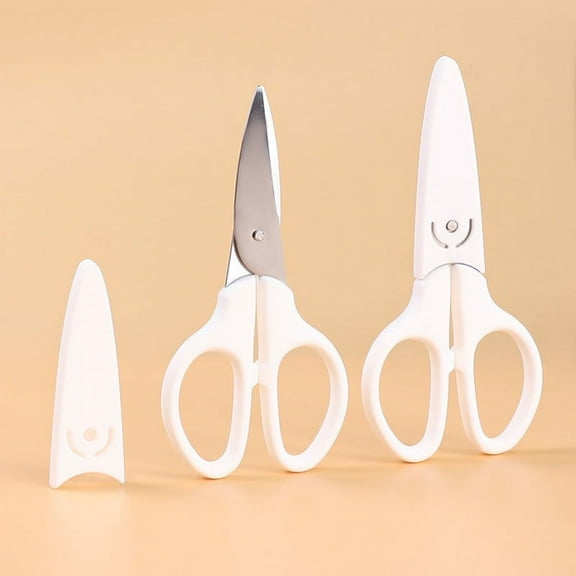 Hvmvliv Scissors Multifunctional Stainless Steel Scissor with Non-Slip Grip,Blade Protector for Office,Household,Cuts Paper,Cardboard,Food and More White