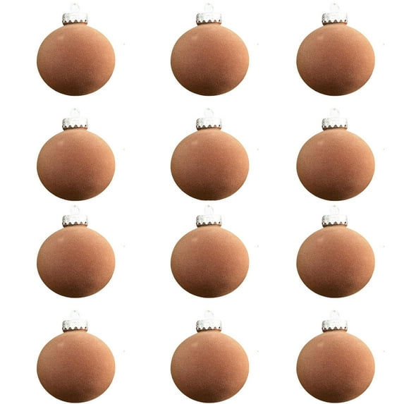 Hvmvliv Set of 12 Red Velvet Christmas Tree Balls 3.14 Inch Flocked Xmas Decorations Plastic Hanging Ornaments for Holiday Decor Beige