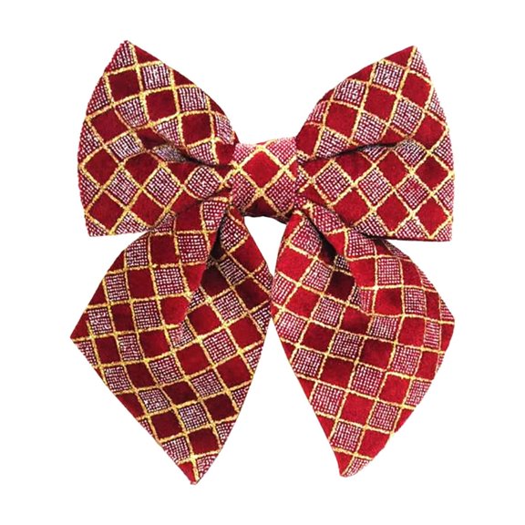 Hvmvliv Small Christmas Tree Bow Pendant Velvet Decor, 15x18cm Flock Material in Red Beige Wine, Compact Size for DIY Crafts and Party Backgrounds Red