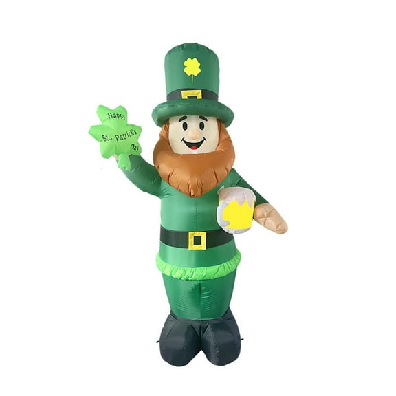 Hvmvliv St. Patrick's Day 7.87ft Tall Inflatable LED Lighted Leprechaun Man, Outdoor Yard Garden Decoration with Ground Stakes & Ropes Green