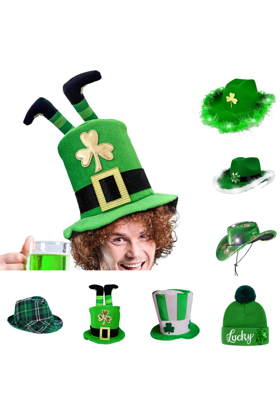 St.Patrick's Day Decorative Hat Irish Day Party Accessory Top Hat with Shamrock Green Headgear, Reusable Comfortable Hat for Holiday Celebrations Parades
