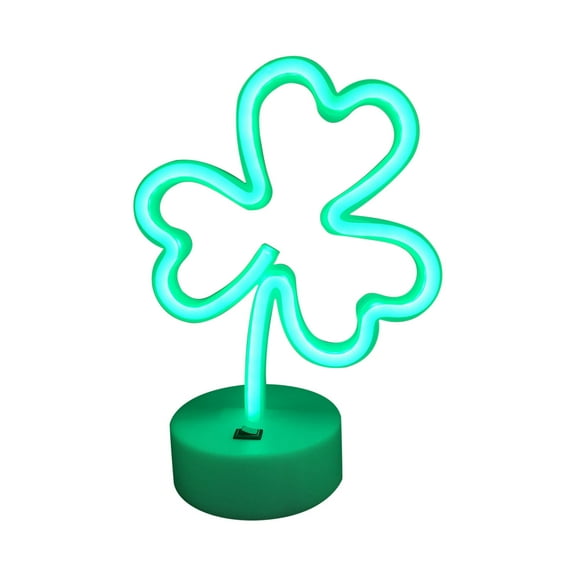 Hvmvliv St. Patrick's Day LED Neon Clover Light, USB and Battery Operated Green Shamrock Night Lamp for Wall, Shelf & Party Decoration Green
