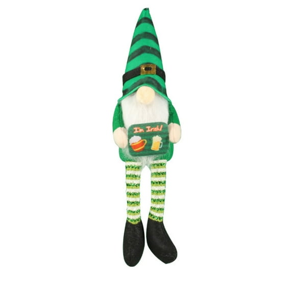 Hvmvliv St. Patrick's Day Striped Long Legged Gnome Doll, 15.7 Inch Tall Cotton Faceless Dwarf, Handmade Home Decor for Table & Shelf Green