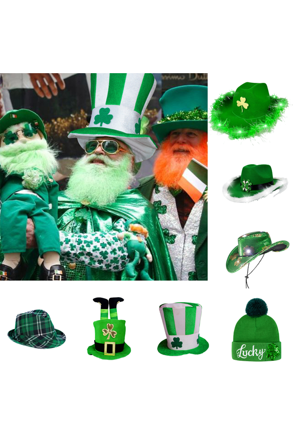 St.Patricks Day Hat for Men Women Green Velvet Party Decorative Hats with Shamrock Top Hat for Adults Costume Favor Accessories,Magic Show & Christmas Tree Topper