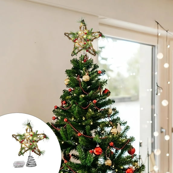 Hvmvliv Star Tree Topper Christmas Tree Top Ornament Wooden Christmas Star Tree Topper Five Pointed Star Xmas Treetop Decorations for Party Multicolor