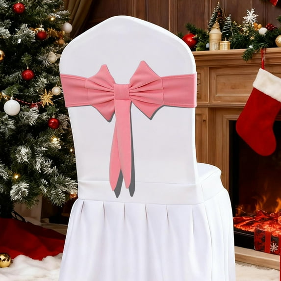 Hvmvliv Stretchable Chair Bow Decoration 15.75 Inch - Polyester Ribbon Tie for Christmas Valentine's Day Party, 8 Colors, Easy Install, Chair Cover Not Included Pink