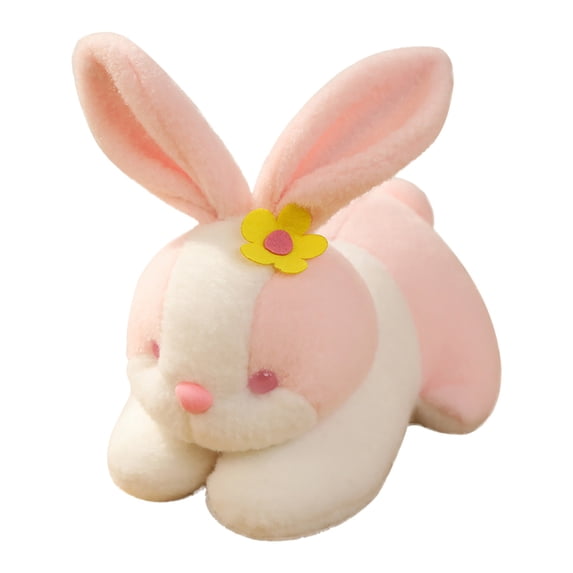 Hvmvliv Stuffed Plush Toys Easter Plush Stuffed Bunny Rabbit Toy with Flower Design Soft Fluffy Cute Animal for Cuddling Home Decor Spring Festival Celebration Tabletop Ornament Gift Pink